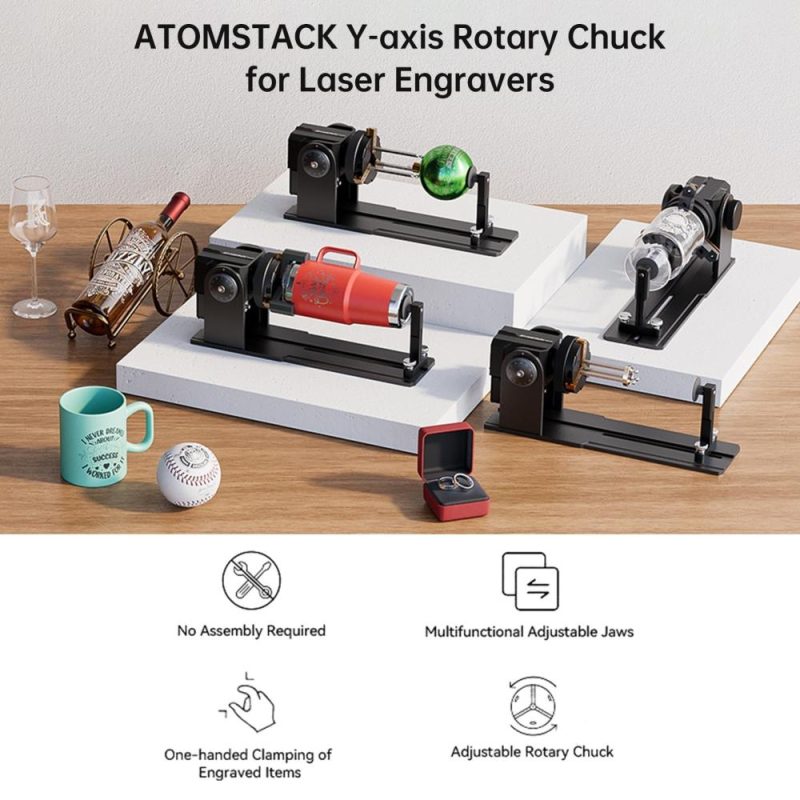 Atomstack Maker R1-B Rotary Roller Laser Engraver Y-axis Chuck Jaw Rotary with 4pcs 115mm Risers  |   Laser Equipment Laser Equipment Laser Equipment