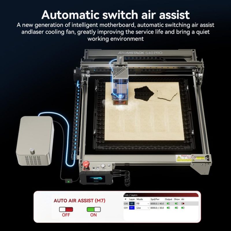 Atomstack S40 Pro 40W Laser Engraver with Dual Air Assist Pump 36000mm/min Ultra High Speed  |   Laser Equipment Laser Equipment Laser Equipment