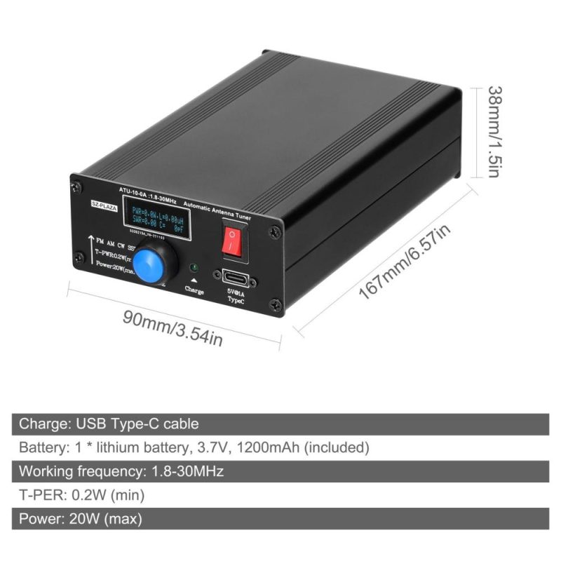 ATU-10-0A Shortwave Automatic Antenna Tuner 20W 1.8-30MHz Aluminum Alloy Housing Shortwave Power Meter Standing Waves Meter  |   Other Instruments Measurement & Analysis Instruments Black