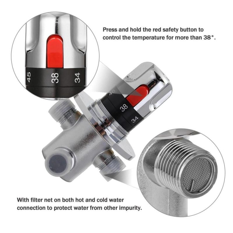 Bathroom Adjustable Thermostatic Mixer Valve Brass Water Mixer Hot/Cold Water Mixing Temperature Control Valve For Home Water Heater  |   Machinery Parts Hardware & Gadgets Machinery Parts