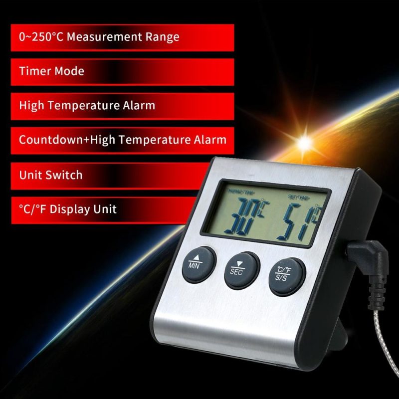 BBQ Grill Thermometer Food Thermometer 0~250°C Food Cooking Thermometer with Alarm Timer Function LCD Digital Food Temperature Gauge for Kitchen BBQ Steak Barbecue  |   Temperature & Humidity Measurements Measurement & Analysis Instruments Temperature & Humidity Measurements