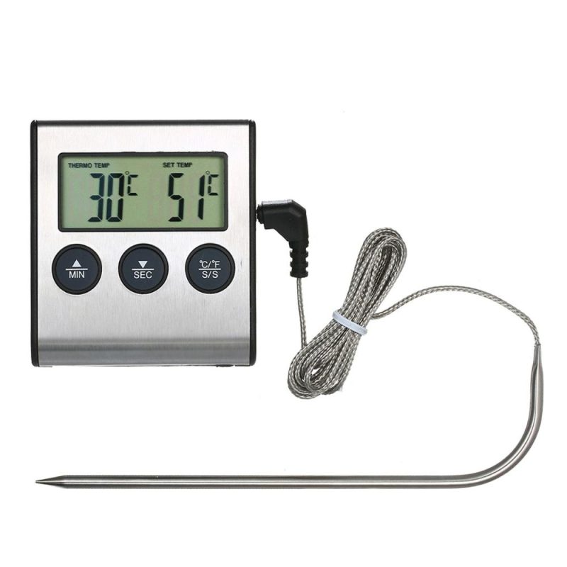 BBQ Grill Thermometer Food Thermometer 0~250°C Food Cooking Thermometer with Alarm Timer Function LCD Digital Food Temperature Gauge for Kitchen BBQ Steak Barbecue  |   Temperature & Humidity Measurements Measurement & Analysis Instruments Temperature & Humidity Measurements