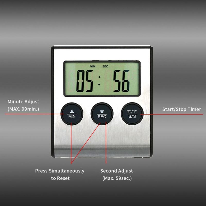 BBQ Grill Thermometer Food Thermometer 0~250°C Food Cooking Thermometer with Alarm Timer Function LCD Digital Food Temperature Gauge for Kitchen BBQ Steak Barbecue  |   Temperature & Humidity Measurements Measurement & Analysis Instruments Temperature & Humidity Measurements