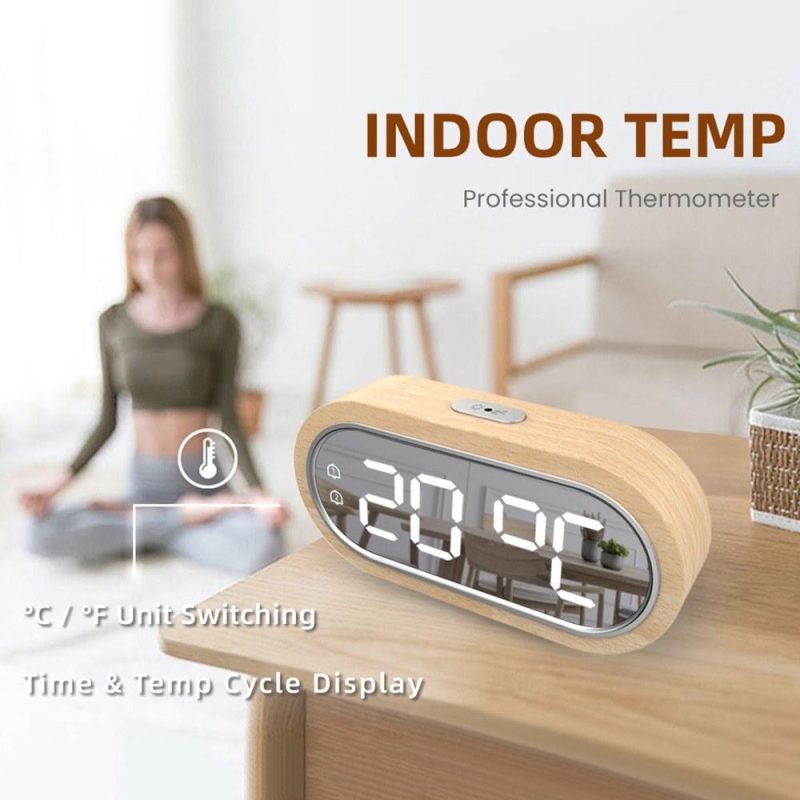 Beech Wood Digital Clock Dual Alarm Snooze USB Alarm Clock Table Thermometer Electronic LED Wooden Desk Clock 4-Level Brightness for Living Room Office  |   Temperature & Humidity Measurements Measurement & Analysis Instruments Temperature & Humidity Measurements