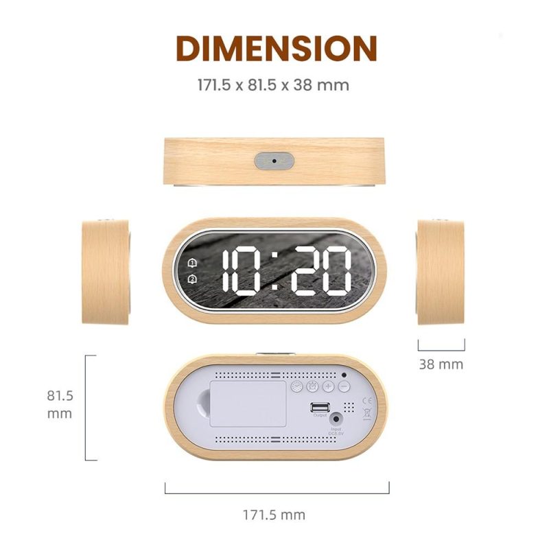 Beech Wood Digital Clock Dual Alarm Snooze USB Alarm Clock Table Thermometer Electronic LED Wooden Desk Clock 4-Level Brightness for Living Room Office  |   Temperature & Humidity Measurements Measurement & Analysis Instruments Temperature & Humidity Measurements