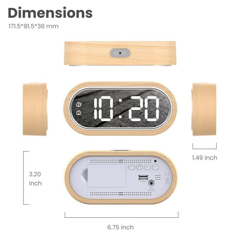 Beech Wood Digital Clock Dual Alarm Snooze USB Alarm Clock Table Thermometer Electronic LED Wooden Desk Clock 4-Level Brightness for Living Room Office  |   Temperature & Humidity Measurements Measurement & Analysis Instruments Temperature & Humidity Measurements