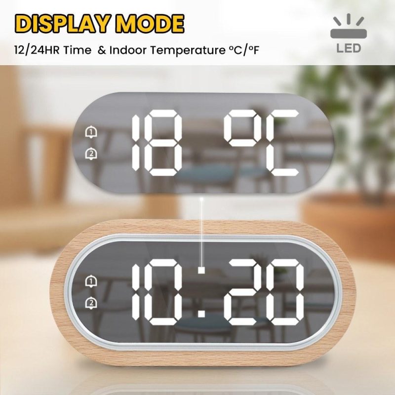 Beech Wood Digital Clock Dual Alarm Snooze USB Alarm Clock Table Thermometer Electronic LED Wooden Desk Clock 4-Level Brightness for Living Room Office  |   Temperature & Humidity Measurements Measurement & Analysis Instruments Temperature & Humidity Measurements