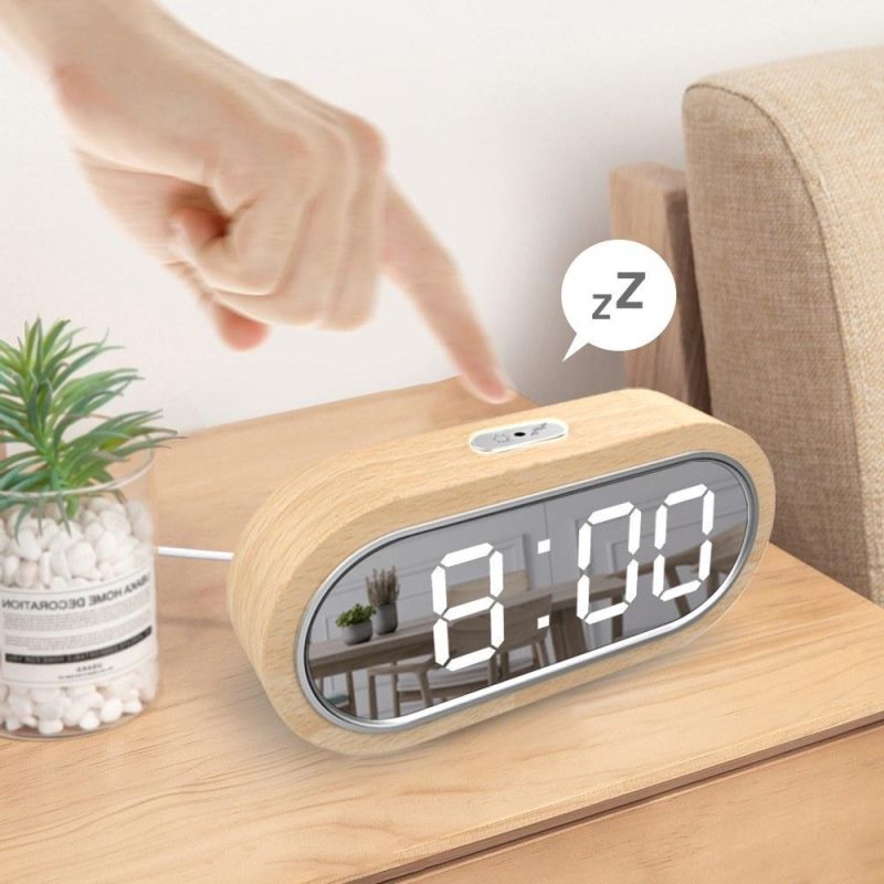 Beech Wood Digital Clock Dual Alarm Snooze USB Alarm Clock Table Thermometer Electronic LED Wooden Desk Clock 4-Level Brightness for Living Room Office  |   Temperature & Humidity Measurements Measurement & Analysis Instruments Temperature & Humidity Measurements