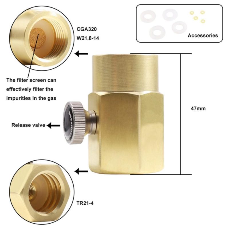 Brass Household Soda Bottle Adapter CO2 Cylinder Refill Adapter CO2 Fill Valve Connector Refill BottleTR21-4 to W21.8  |   Others Hardware & Gadgets Others