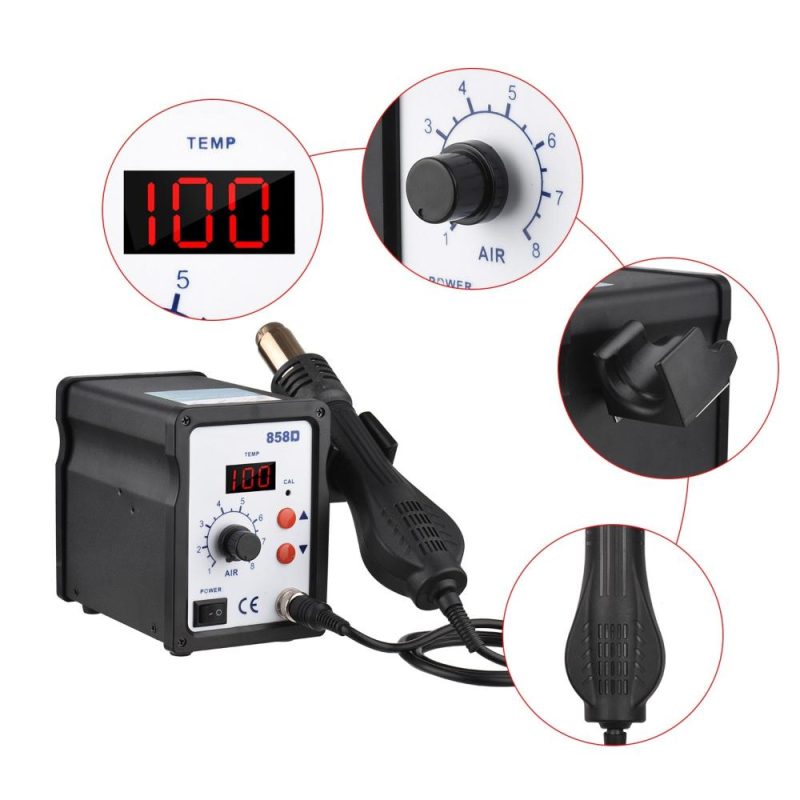 Brushless Hot Air Rework Station LED Digital 100℃-480℃ (212℉-896℉) Adjustable Air Flow 700W Portable Electric Desoldering Gun for BGA PLCC Electronics Repair PCB Heat Shrinkage Drying  |   Electrical Equipment & Supplies Electrical Equipment & Supplies Black