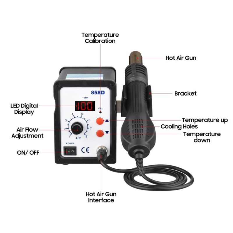 Brushless Hot Air Rework Station LED Digital 100℃-480℃ (212℉-896℉) Adjustable Air Flow 700W Portable Electric Desoldering Gun for BGA PLCC Electronics Repair PCB Heat Shrinkage Drying  |   Electrical Equipment & Supplies Electrical Equipment & Supplies Black