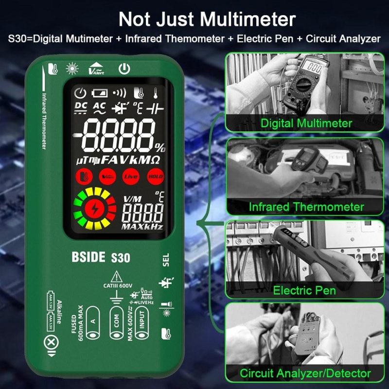 BSIDE 4in1 Digital Multimeter Infrared Thermometer Electric Test Pen Circuit Analyzer Detector 3.5inch LCD Color Display  |   Digital Multimeters & Oscilloscopes Digital Multimeters & Oscilloscopes Black/Red/Green