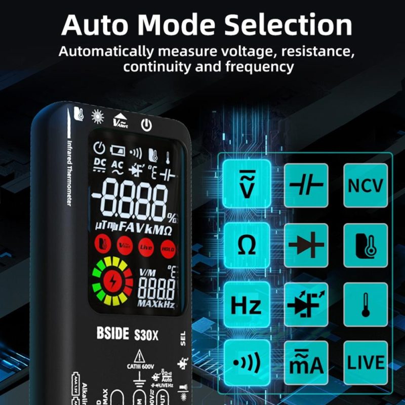 BSIDE Digital Multimeter Infrared Thermometer LCD Color Display Handheld Multimeter  |   Digital Multimeters & Oscilloscopes Measurement & Analysis Instruments Black