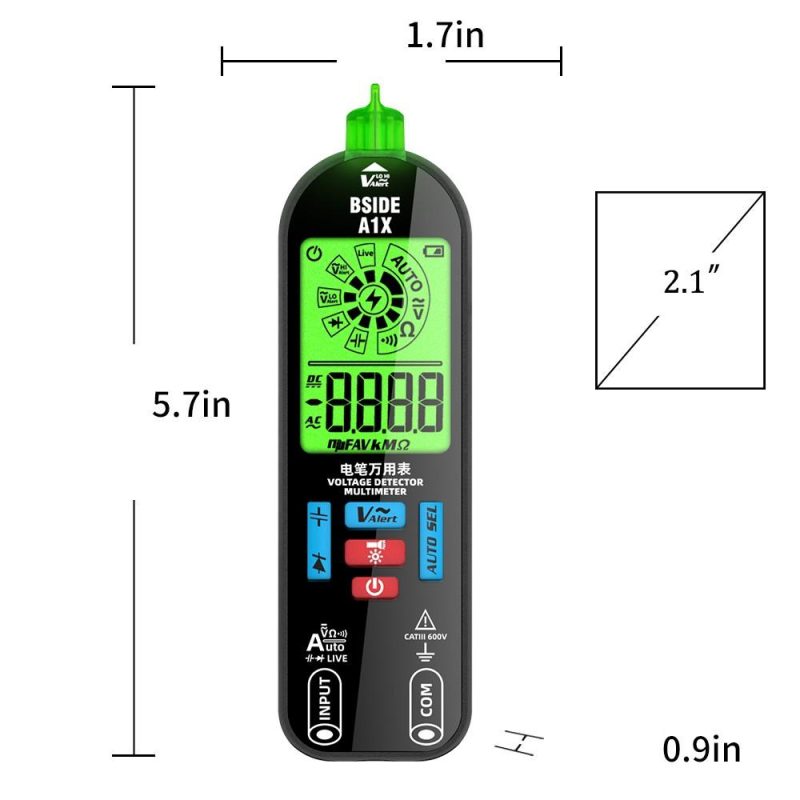 BSIDE Handheld Digital Multimeter Electric Test Pen Professional Voltage Resistance Diode Tester Live Wire Recognition Meter with Automatic Shutdown and Flashlight Function  |   Digital Multimeters & Oscilloscopes Digital Multimeters & Oscilloscopes Black