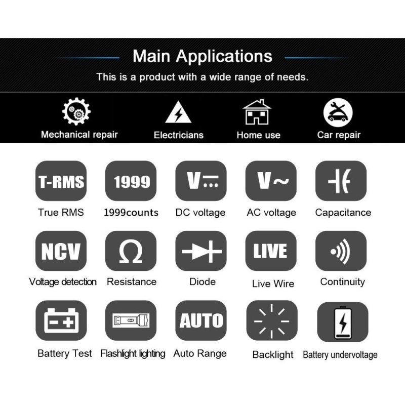 BSIDE Handheld Digital Multimeter Electric Test Pen Professional Voltage Resistance Diode Tester Live Wire Recognition Meter with Automatic Shutdown and Flashlight Function  |   Digital Multimeters & Oscilloscopes Digital Multimeters & Oscilloscopes Black