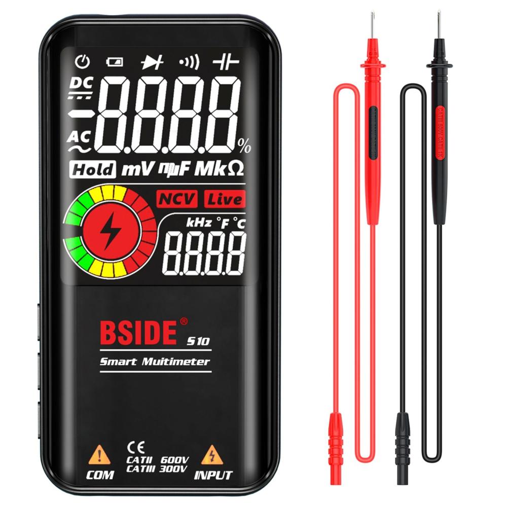 BSIDE S10 Intelligent 9999 Counts Multimeter Digital LCD Display AC/DC Voltmeter Ohmmeter Test Resistance Capacitance Frequency Diode Continuity NCV Live Line with Flash Light Data Hold  |   Digital Multimeters & Oscilloscopes Digital Multimeters & Oscilloscopes Black + Red