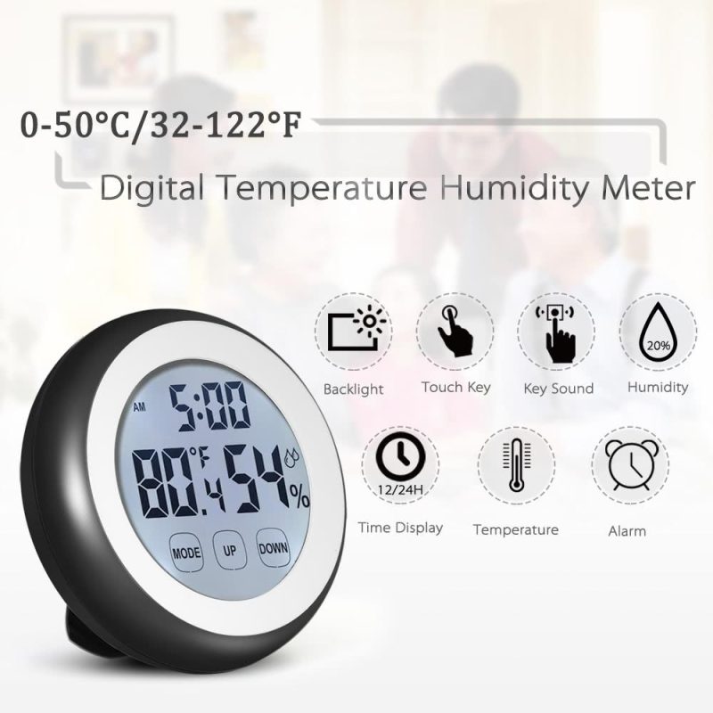 °C/°F Digital Thermometer Hygrometer Temperature Humidity Meter Alarm Clock Touch Key with Backlight  |   Temperature & Humidity Measurements Measurement & Analysis Instruments Black Gun Plated