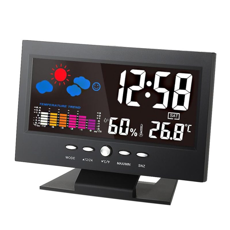 °C/°F Multifunctional Indoor Colorful LCD Digital Temperature Humidity Meter Weather Station Clock Thermometer Hygrometer Calendar Temperature Trend Alarm Comfort Level Weather Forecast Vioce-activated Backlight with USB Cable  |   Temperature & Humidity Measurements Measurement & Analysis Instruments Black Gun Plated