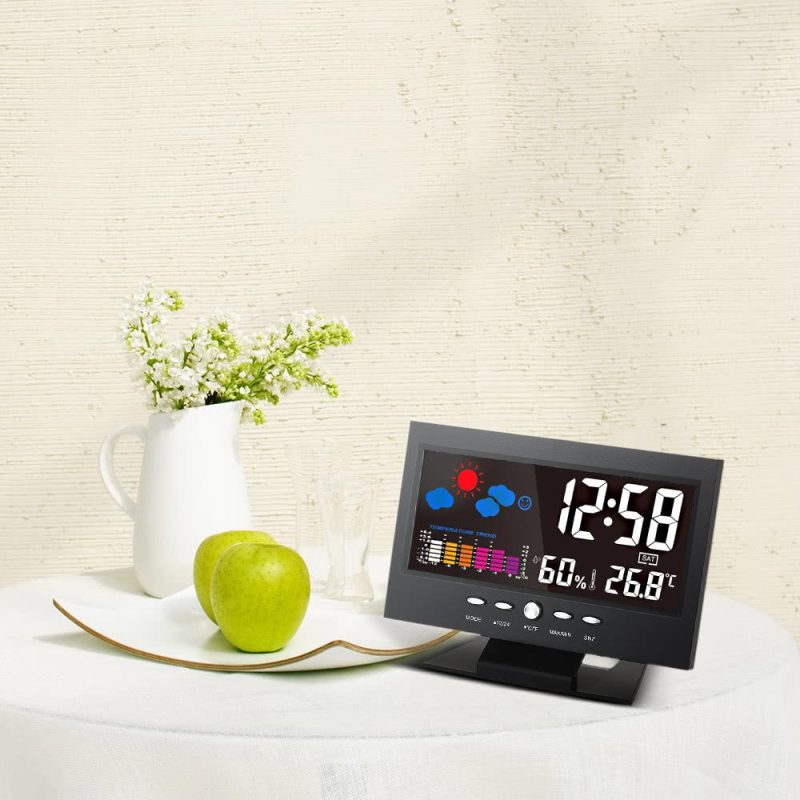 °C/°F Multifunctional Indoor Colorful LCD Digital Temperature Humidity Meter Weather Station Clock Thermometer Hygrometer Calendar Temperature Trend Alarm Comfort Level Weather Forecast Vioce-activated Backlight with USB Cable  |   Temperature & Humidity Measurements Measurement & Analysis Instruments Black Gun Plated