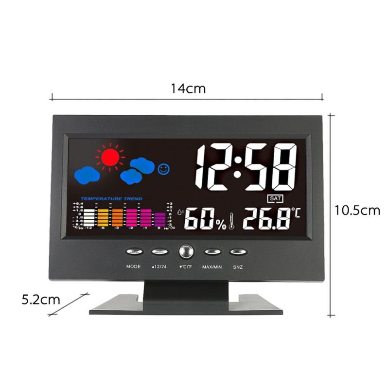 °C/°F Multifunctional Indoor Colorful LCD Digital Temperature Humidity Meter Weather Station Clock Thermometer Hygrometer Calendar Temperature Trend Alarm Comfort Level Weather Forecast Vioce-activated Backlight with USB Cable  |   Temperature & Humidity Measurements Measurement & Analysis Instruments Black Gun Plated