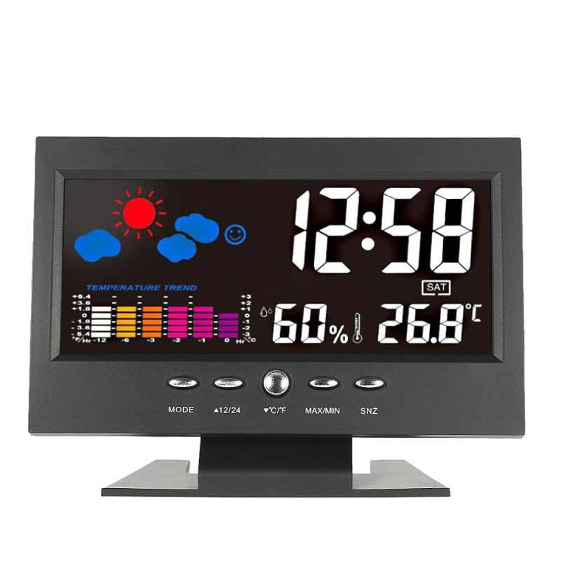 °C/°F Multifunctional Indoor Colorful LCD Digital Temperature Humidity Meter Weather Station Clock Thermometer Hygrometer Calendar Temperature Trend Alarm Comfort Level Weather Forecast Vioce-activated Backlight with USB Cable  |   Temperature & Humidity Measurements Measurement & Analysis Instruments Black Gun Plated