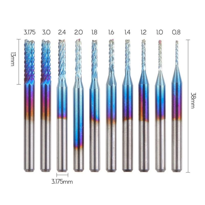 CNC Router Bits Engraving Rotary End Mills 1/8” Shank Blue Coated Router Bits Tungsten Steel Rotary Burrs Set 0.8~3.175mm, 10 Pcs  |   Others Hardware & Gadgets Others