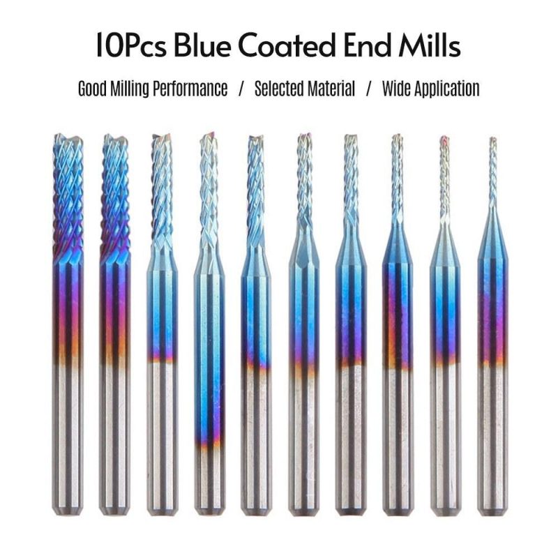 CNC Router Bits Engraving Rotary End Mills 1/8” Shank Blue Coated Router Bits Tungsten Steel Rotary Burrs Set 0.8~3.175mm, 10 Pcs  |   Others Hardware & Gadgets Others