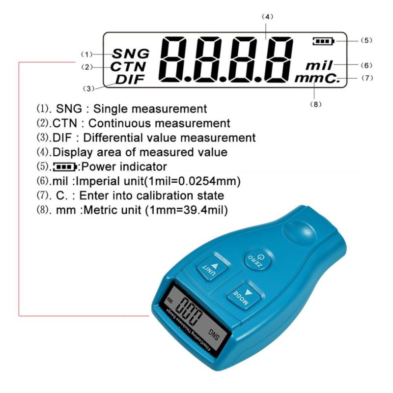 Coating Thickness Gauge LCD Digital Paint Thickness Probe Tester Car Paint Depth Test Meter Paint Tester Measure Coating Film for Car  |   Other Instruments Measurement & Analysis Instruments Blue