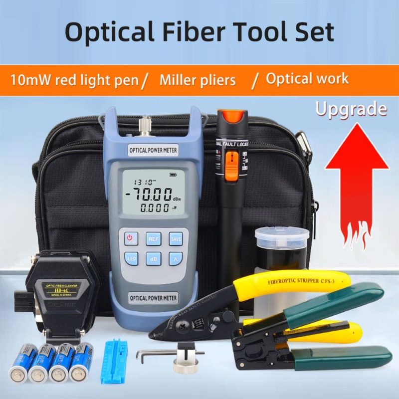 Cold Contact Optical Fiber Tool Set Fiber Cleaver Set with Optical Power Meter 10mW Red Light Pen Wire Stripper Storage Bag  |   Optical Instruments Measurement & Analysis Instruments Multicolor