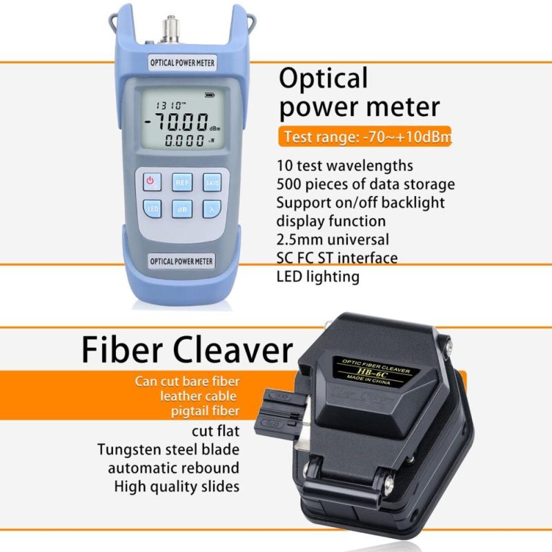 Cold Contact Optical Fiber Tool Set Fiber Cleaver Set with Optical Power Meter 10mW Red Light Pen Wire Stripper Storage Bag  |   Optical Instruments Measurement & Analysis Instruments Multicolor