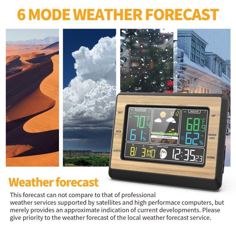 Color Screen Weather Forecast Clock Temperature and Humidity Meter Multifunctional Electronic Alarm Clock Barometric Measurement Weather Station with Moon Phase Display  |   Temperature & Humidity Measurements Measurement & Analysis Instruments Temperature & Humidity Measurements