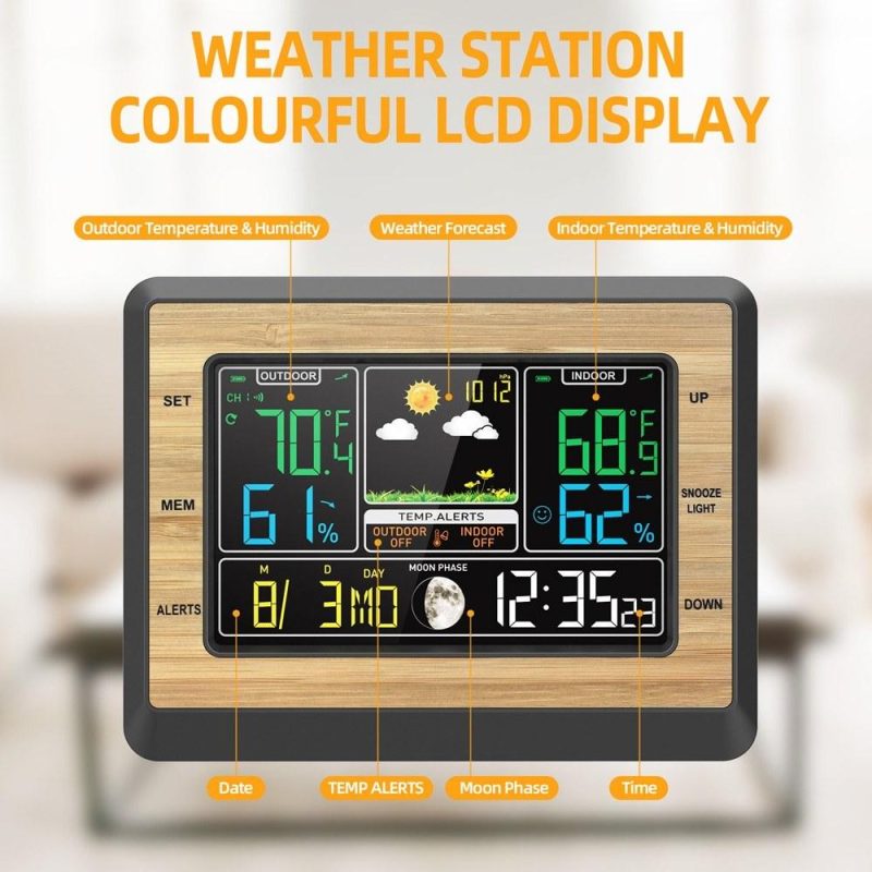 Color Screen Weather Forecast Clock Temperature and Humidity Meter Multifunctional Electronic Alarm Clock Barometric Measurement Weather Station with Moon Phase Display  |   Temperature & Humidity Measurements Measurement & Analysis Instruments Temperature & Humidity Measurements