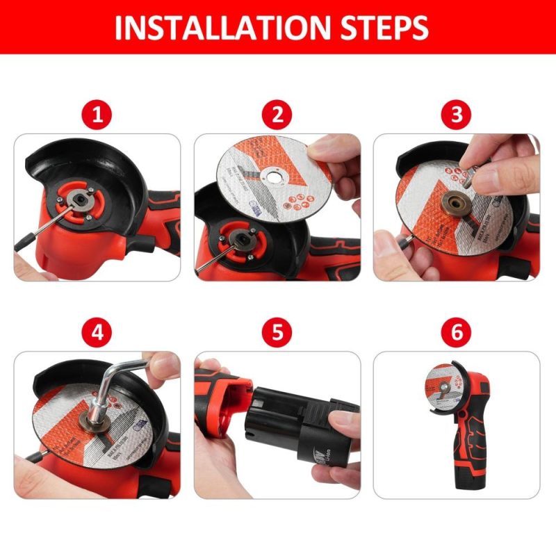 Cordless Angle Grinder 7000RPM Electric Grinding Tool Mini Grinder with 2Pcs 16.8V 2000mAh Battery and Cutting Blade for Cutting Polished Brick Wood Stone Steel  |   Electrical Equipment & Supplies Electrical Equipment & Supplies Dark Green/Grey/Red/Yellow