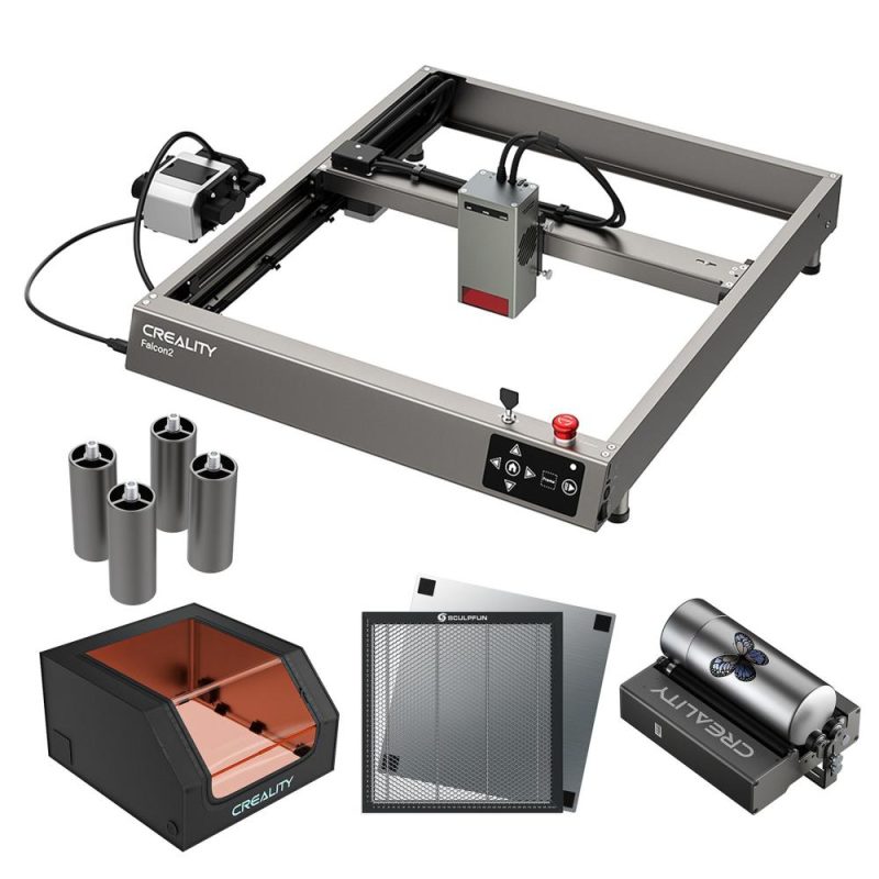 Creality Falcon2 40W Laser Engraver with Integrated Air Assist System and 400x400mm Honeycomb Working Table and  Rotary Roller and 700x720x400mm Protective Cover and 4pcs Falcon 2 Extra Risers  |   Laser Equipment Laser Equipment Laser Equipment