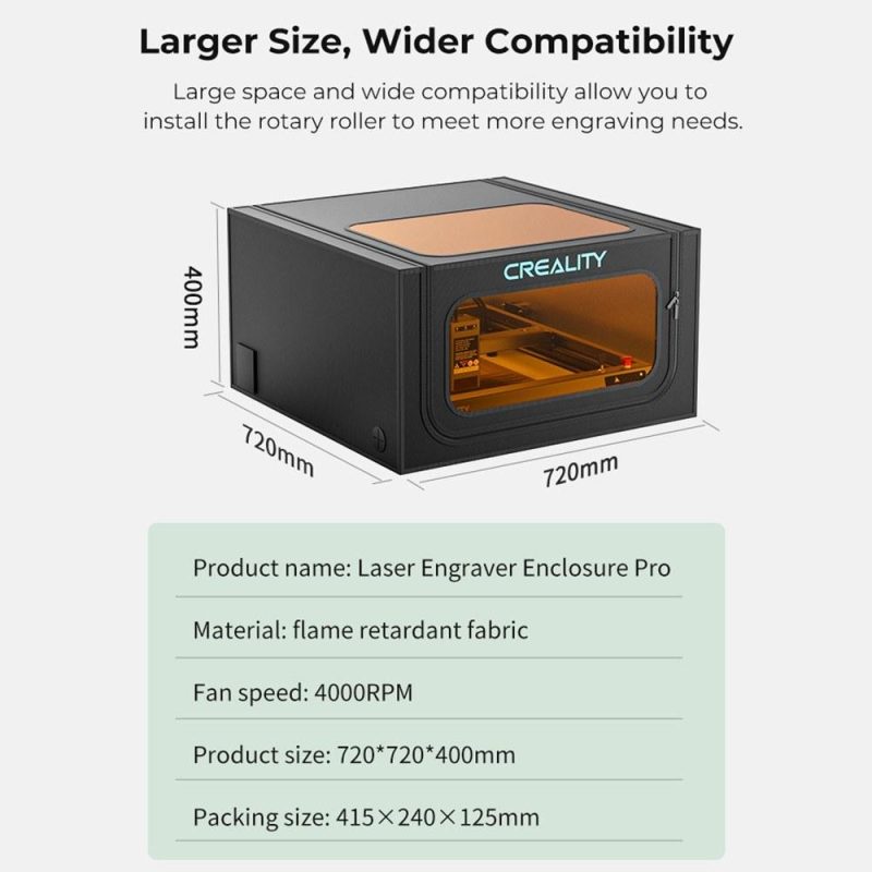 Creality Pro Foldable Protective Box for Laser Engraver Fireproof and Waterproof Dustproof with Exhaust Fan and Pipe 720x720x400mm  |   Laser Equipment Laser Equipment Laser Equipment