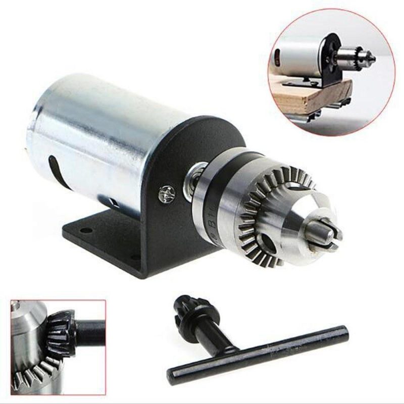 DC 12V-36V Lathe Press 555 Motor with Miniature Hand Drill Chuck and Mounting Bracket DIY Tool Set  |   Drill Drill Drill