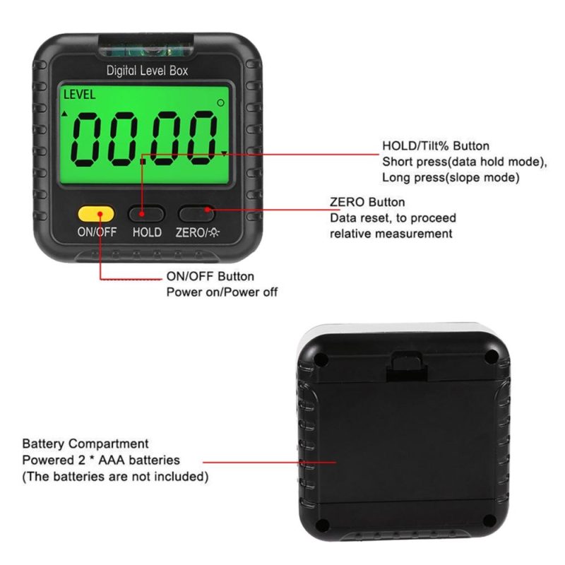 Digital Angle Finder Gauge 360 Degree Mini Digital Protractor Inclinometer  |   Other Instruments Measurement & Analysis Instruments Black