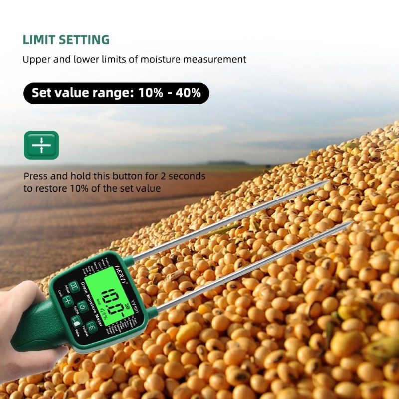 Digital Cereal Hygrometer 14 Kinds Grain Moisture Meter Voice Alarm Metal Probe High Sensitivity Sensors Practical Humidity Tester for Corn Rice Wheat Bean  |   Temperature & Humidity Measurements Measurement & Analysis Instruments Green