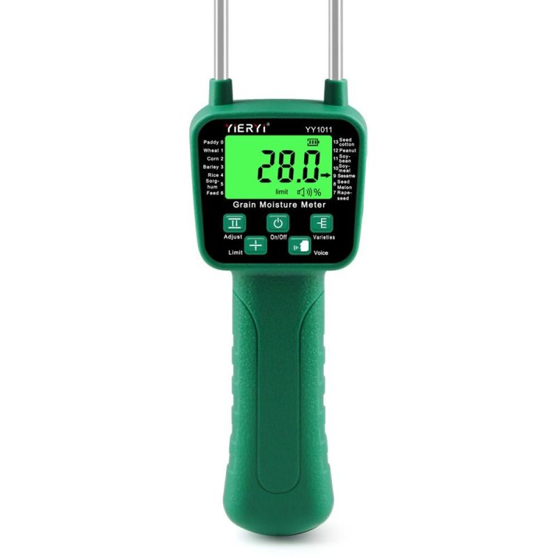 Digital Cereal Hygrometer 14 Kinds Grain Moisture Meter Voice Alarm Metal Probe High Sensitivity Sensors Practical Humidity Tester for Corn Rice Wheat Bean  |   Temperature & Humidity Measurements Measurement & Analysis Instruments Green