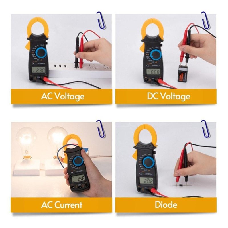 Digital Clamp Meter Multimeter Measures Resistance Alternating and Direct Current Voltage Earth Live Line Diodes Yellow  |   Other Instruments Measurement & Analysis Instruments Other Instruments