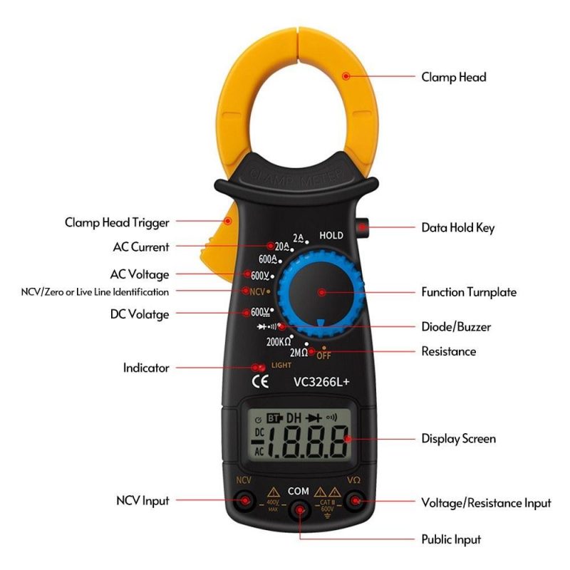 Digital Clamp Meter Multimeter Measures Resistance Alternating and Direct Current Voltage Earth Live Line Diodes Yellow  |   Other Instruments Measurement & Analysis Instruments Other Instruments