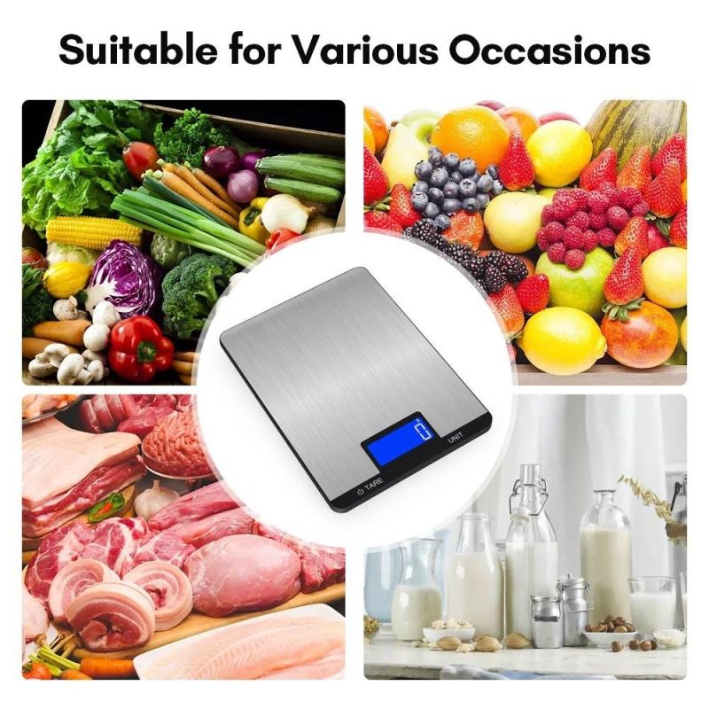 Digital Food Scale 15kg/33lb Rechargeable Digital Kitchen Scale with LCD Display Touch Buttons 7 Units Option 3g/0.1oz Precise Graduation Stainless Steel Digital Scale for Baking Cooking  |   Digital Scales Digital Scales Digital Scales