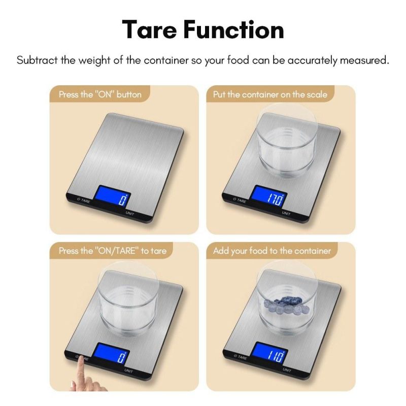 Digital Food Scale 15kg/33lb Rechargeable Digital Kitchen Scale with LCD Display Touch Buttons 7 Units Option 3g/0.1oz Precise Graduation Stainless Steel Digital Scale for Baking Cooking  |   Digital Scales Digital Scales Digital Scales