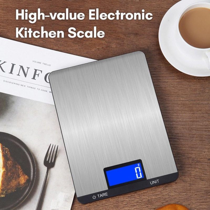 Digital Food Scale 15kg/33lb Rechargeable Digital Kitchen Scale with LCD Display Touch Buttons 7 Units Option 3g/0.1oz Precise Graduation Stainless Steel Digital Scale for Baking Cooking  |   Digital Scales Digital Scales Digital Scales