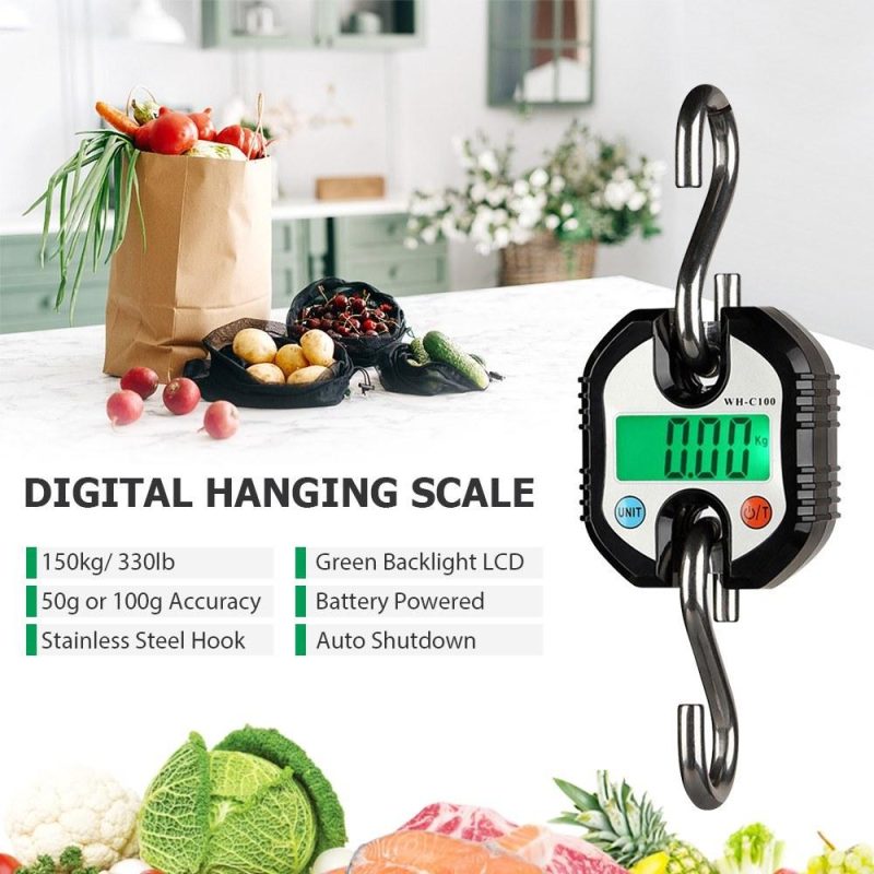 Digital Hanging Scale 150kg/ 330lb Portable Crane Scale LCD Backlight Steel Hook Scales for Farm Fishing Hunting Food Market Outdoor Work  |   Other Instruments Measurement & Analysis Instruments Black & Orange