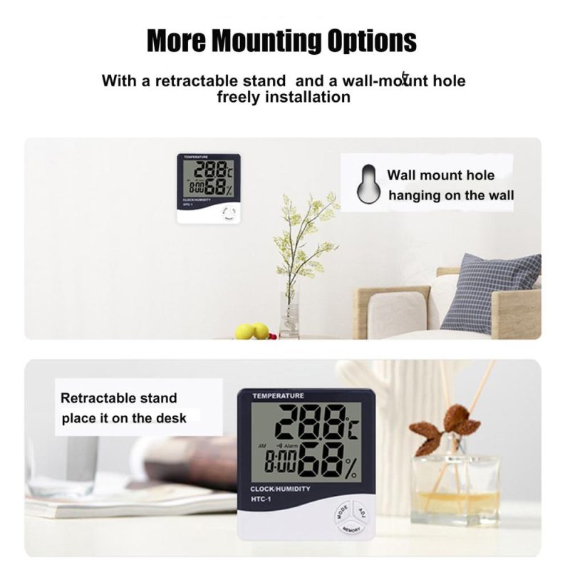 Digital Hygrometer Thermometer Indoor Temperature Monitor Humidity Gauge Large LCD Weather Station Alarm Clock with Calendar Hourly Reminder and Max Min Memory HTC-1  |   Infrared Thermometer Infrared Thermometer Dark Blue (Htc-1)/Blue (Htc-2)/Black (Htc-8A)