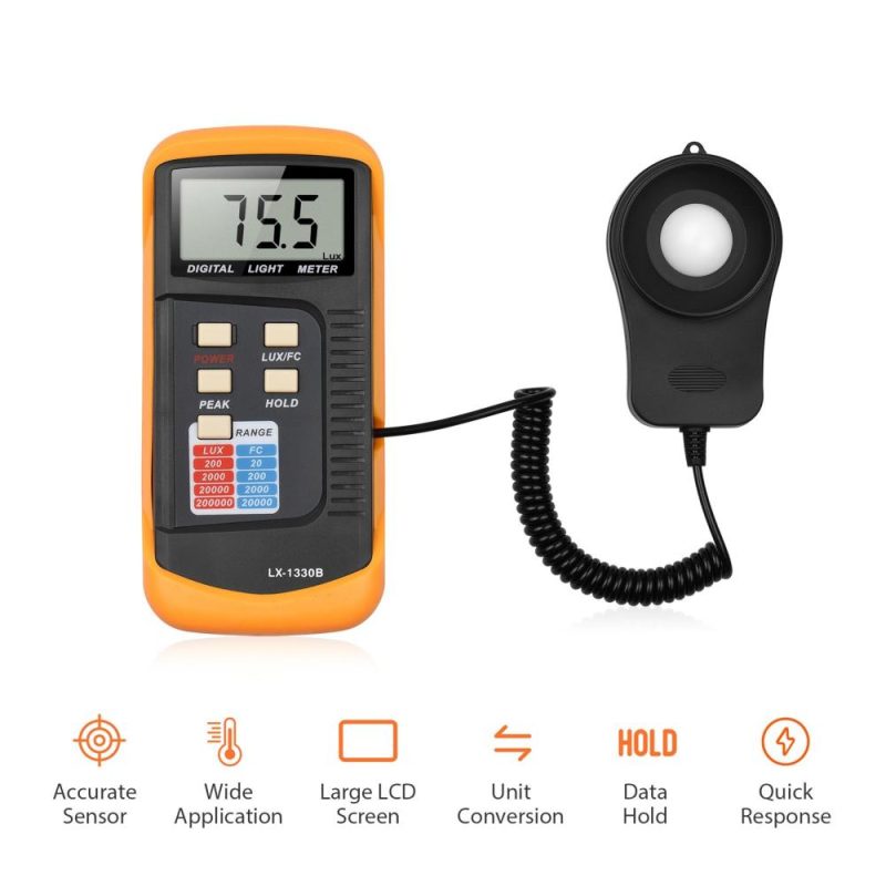 Digital Illuminance Light Meter Manual Range 200 to 200,000 Lux LCD Photometer Portable Handheld Luxmeter with Peak Measurement Light Intensity Tester for Industrial Lab Plants  |   Other Instruments Measurement & Analysis Instruments Multicolor