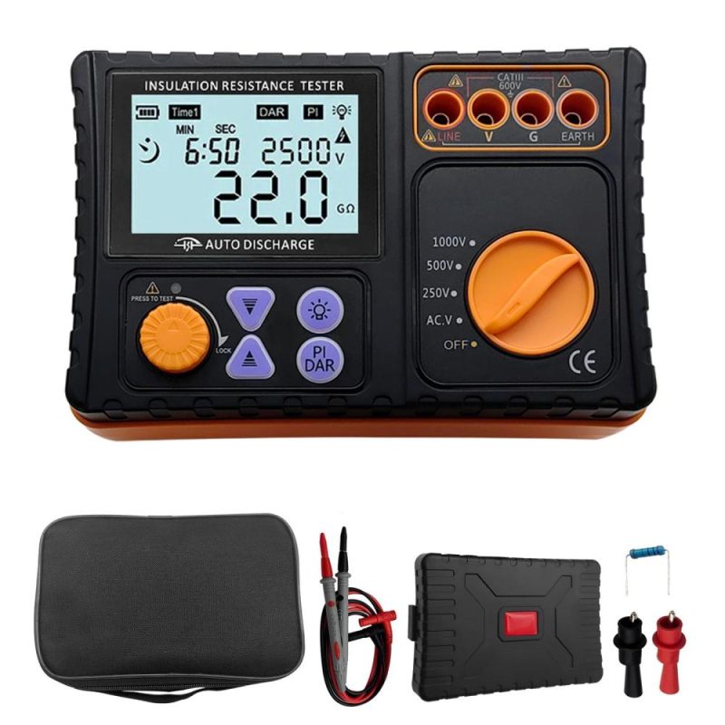 Digital Insulation Resistance Tester 250V/500V/1000V Megohmmeter LCD Display Insulation Resistance Meter with Backlight Buzzer Alarm  |   Other Instruments Measurement & Analysis Instruments Orange