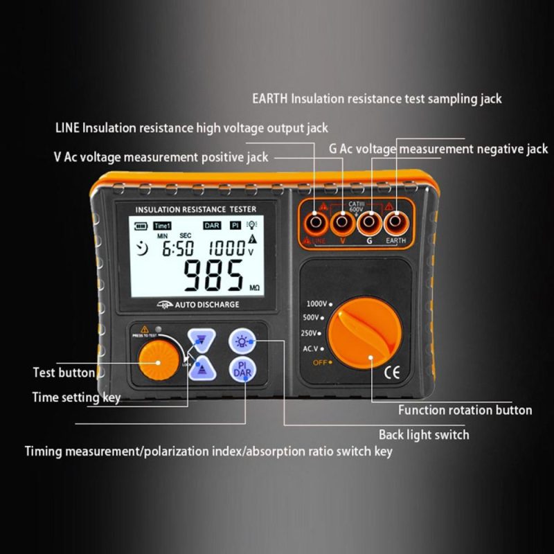 Digital Insulation Resistance Tester 250V/500V/1000V Megohmmeter LCD Display Insulation Resistance Meter with Backlight Buzzer Alarm  |   Other Instruments Measurement & Analysis Instruments Orange