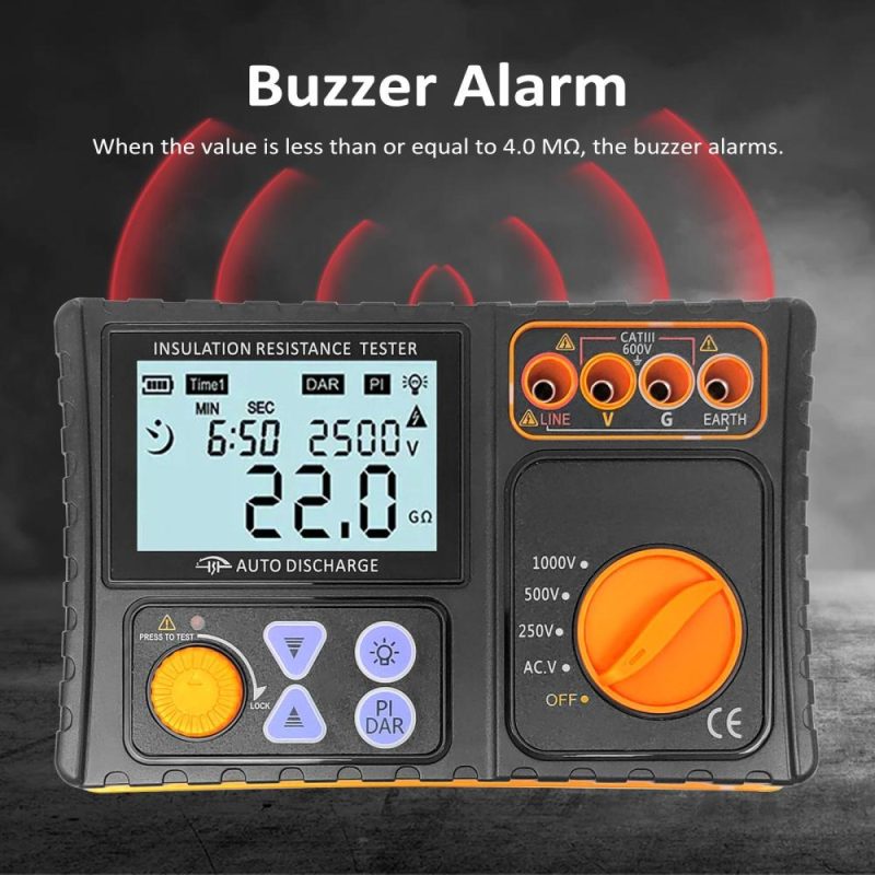 Digital Insulation Resistance Tester 250V/500V/1000V Megohmmeter LCD Display Insulation Resistance Meter with Backlight Buzzer Alarm  |   Other Instruments Measurement & Analysis Instruments Orange